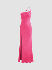 Sequin Asymmetrical Neck Split Maxi Dress