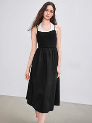 Halter Two Tone Solid Maxi Dress