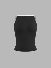 Square Neck Solid Contrasting Binding Tank Top & Mid Rise Wide Leg Trousers