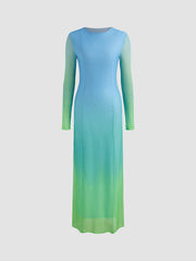 Mesh Round Neck Gradient Maxi Dress