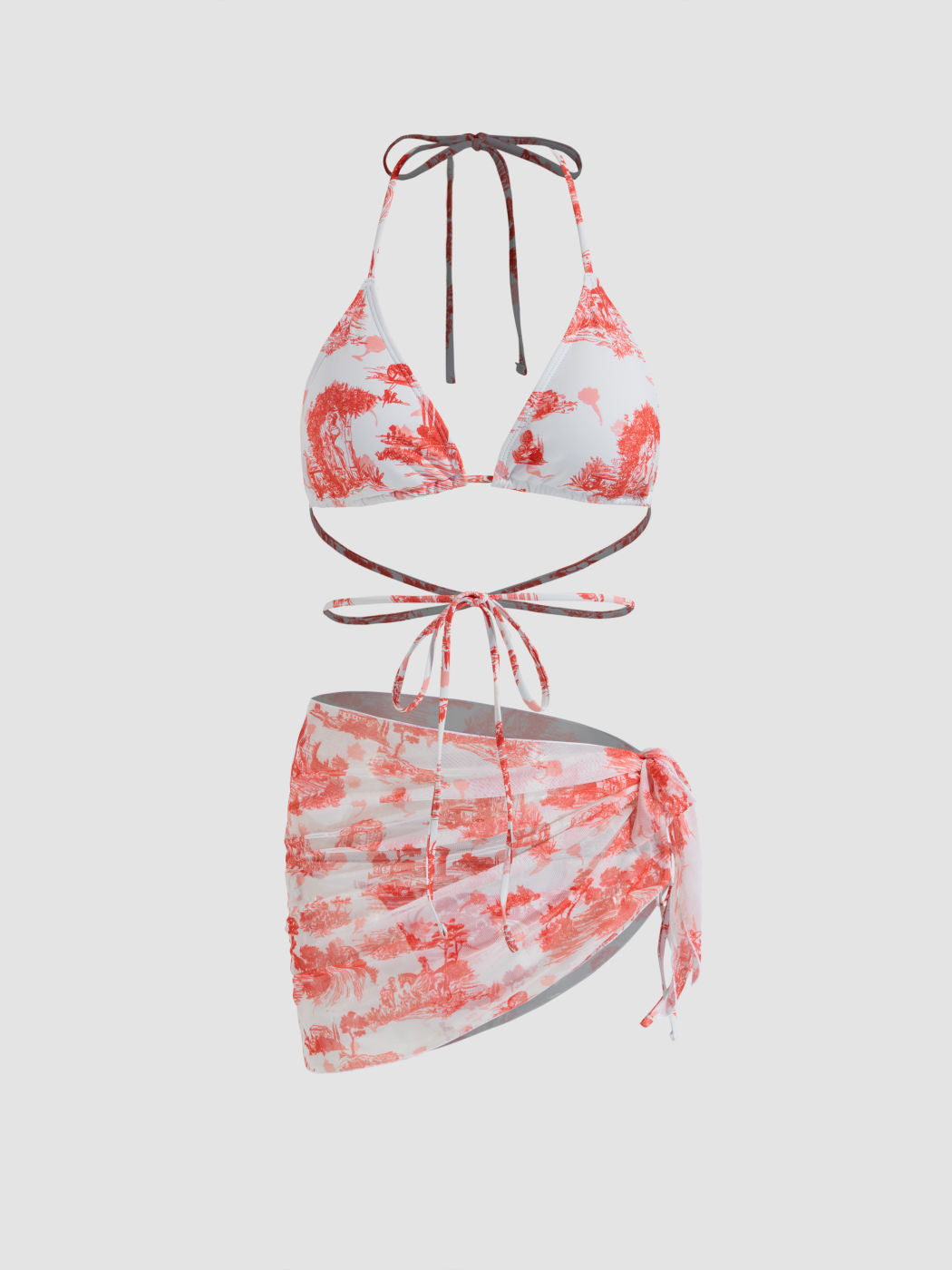 Vintage Printed Halter Bikini 3-Piece Set