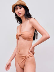 Asymmetrical Neck Solid Ruched One-Shoulder Cheeky Bikini Swimsuit