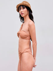 Asymmetrical Neck Solid Ruched One-Shoulder Cheeky Bikini Swimsuit