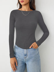 Round Neckline Solid Long Sleeve Tee