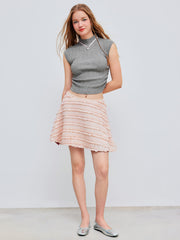 Knit High Neck Solid Ruched Tank Top