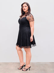 Floral Lettuce Trim Ruffle Mini Dress Curve & Plus