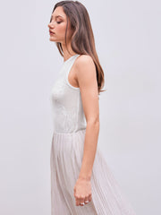 Knit Boat Neck Floral See-through Tank Top
