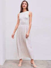 Knit Boat Neck Floral See-through Tank Top