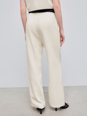 Woven Mid Rise Solid Contrasting Binding Pearl Button Straight Leg Trousers