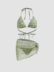 Vintage Printed Halter Bikini 3-Piece Set