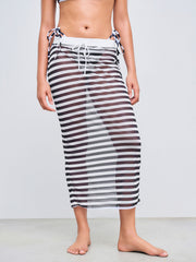 Mesh Striped Knotted Cover Up Skirt