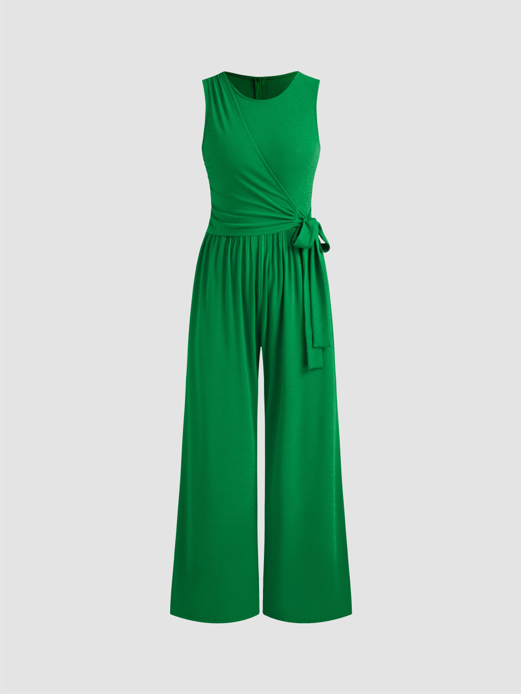 Jersey Round Neck Knotted Wide Leg Jumpsuit