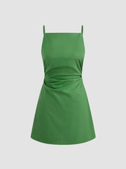 Linen-blend Solid Ruched Mini Dress