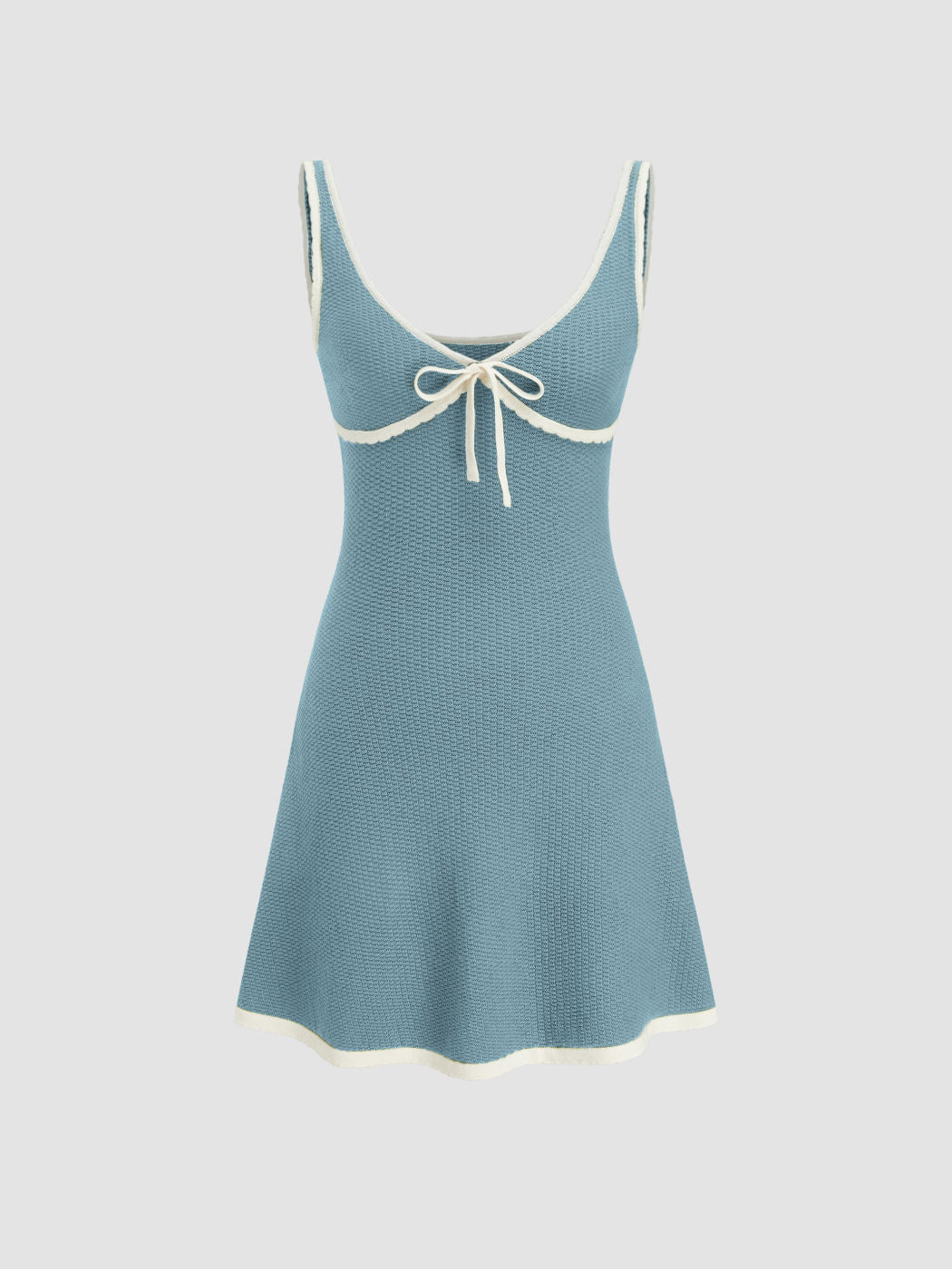 Knitted V-neck Solid Contrasting Binding Knotted Mini Dress