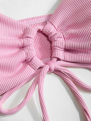 Solid O-Ring Front Tied Bikini Set