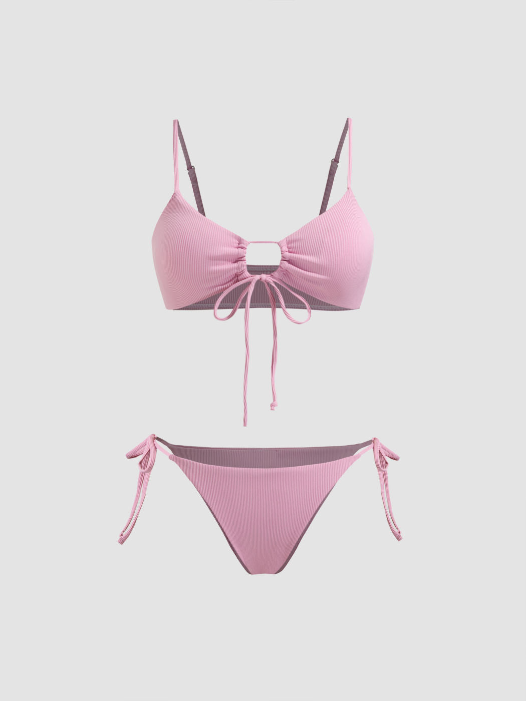 Solid O-Ring Front Tied Bikini Set