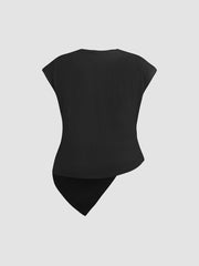 Jersey Asymmetrical Hem Short Sleeve Top Curve & Plus