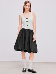 Scoop Neckline Solid Bowknot Cut Out Bodysuit