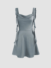 Satin Ruched Ruffle Hem Mini Dress