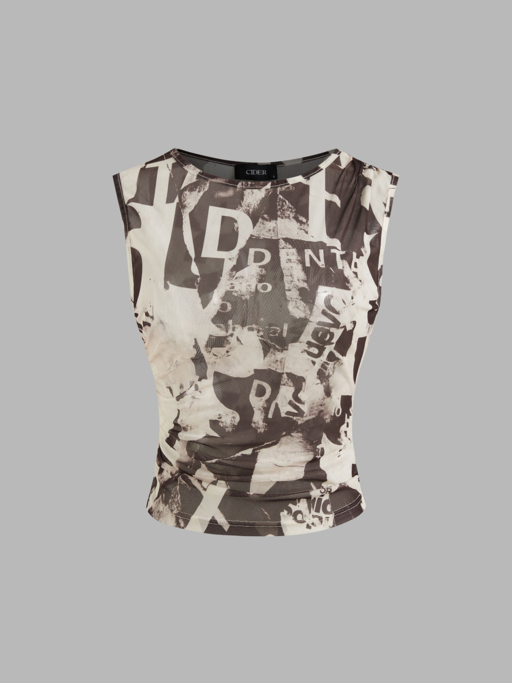 Mesh Round Neck Abstract Crop Tank Top