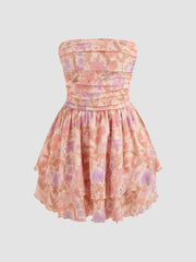 Floral Ruffle Hem Tube Mini Dress
