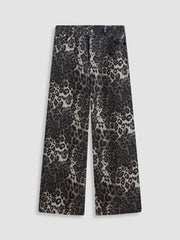 Mid Rise Wide Leg Leopard Jeans