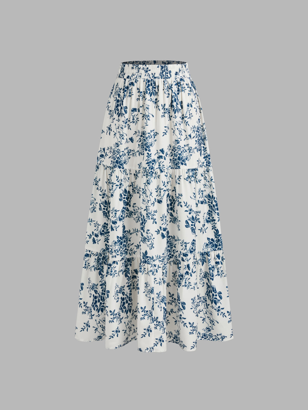 High Rise Floral Ruffle Midi Skirt
