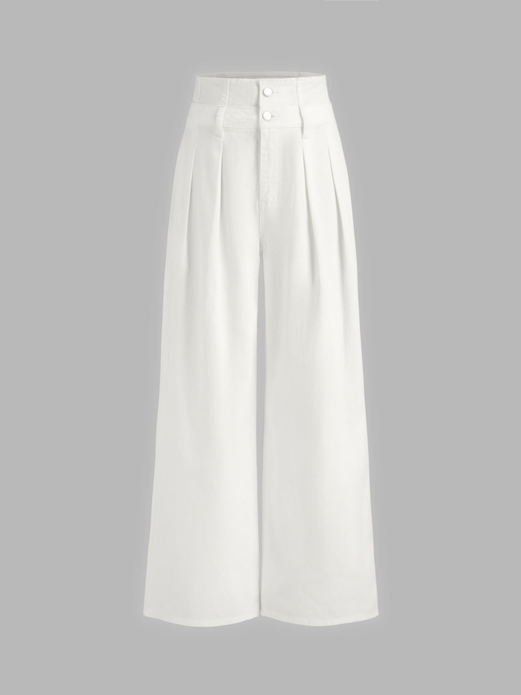 Double High Rise Solid Button Wide Leg Jeans