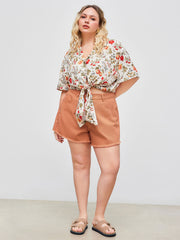 Denim Mid Rise Solid Raw Hem Pocket Shorts Curve & Plus