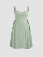 Woven Square Neck Solid Ruffle Midi Dress Curve & Plus