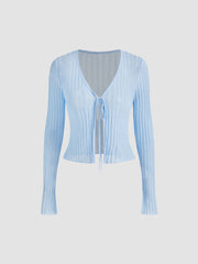Solid Textured Knotted Cardigan