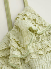 Lace Square Neck Layered Knotted Mini Dress
