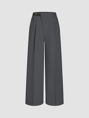 Petite Mid Rise Solid Belted Straight Leg Trousers