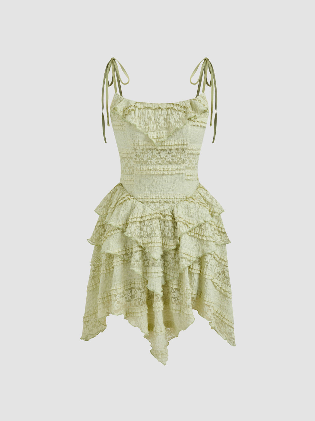 Lace Square Neck Layered Knotted Mini Dress