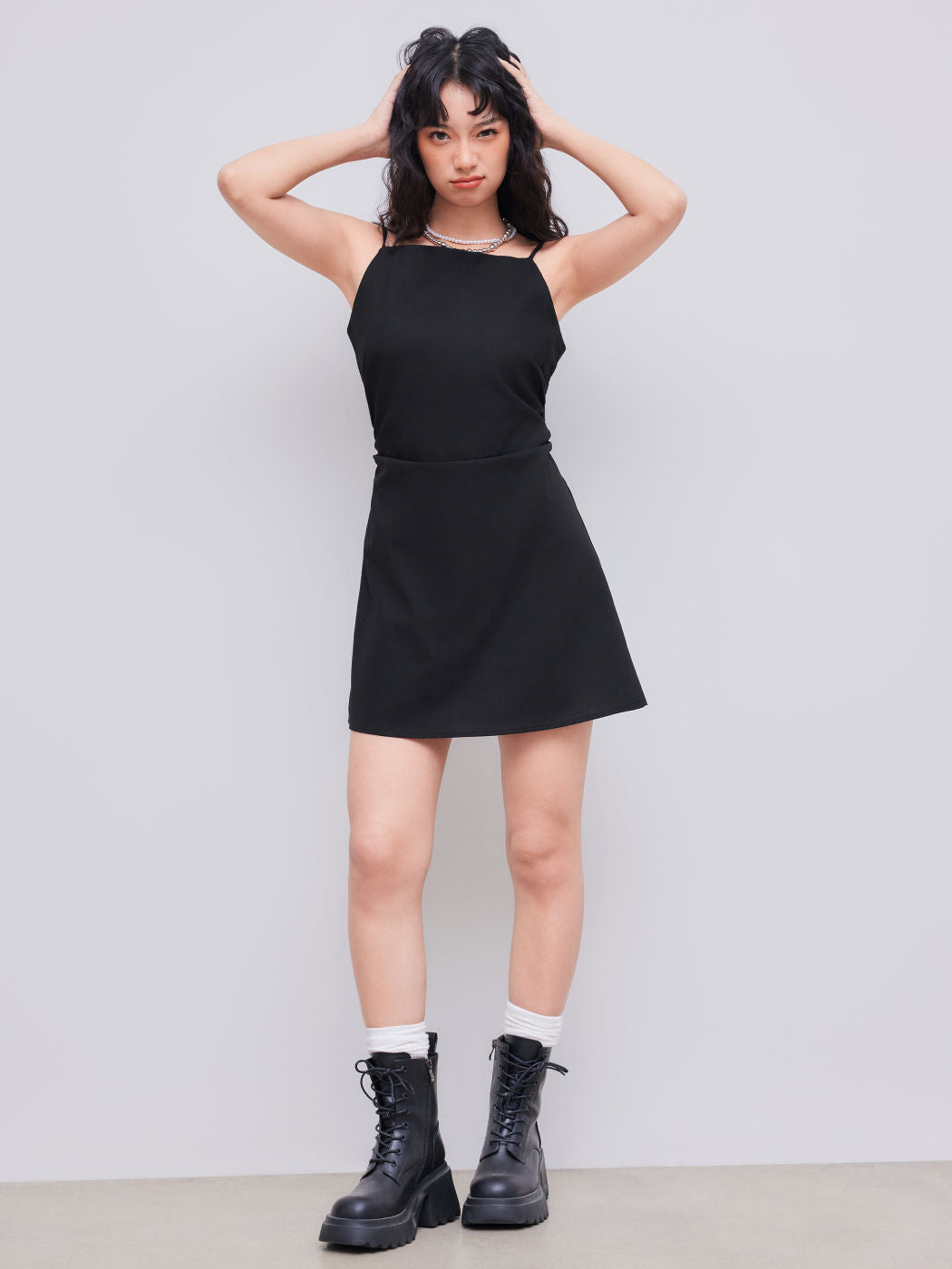 Linen-blend Solid Ruched Mini Dress
