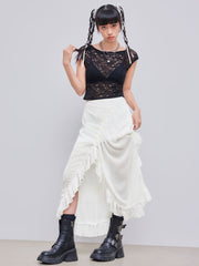 Ruffle Sheer High Waist Maxi Skirt