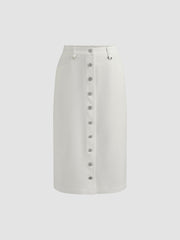 100% Cotton Mid Rise Solid Button Pocket Maxi Skirt