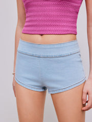 Denim Low Rise Solid Legging Micro Shorts