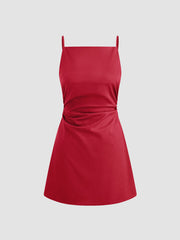 Linen-blend Solid Ruched Mini Dress