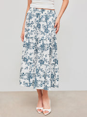 High Rise Floral Ruffle Midi Skirt