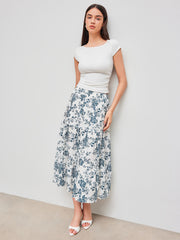 High Rise Floral Ruffle Midi Skirt