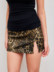 Low Rise Leopard Split Mini Skirt
