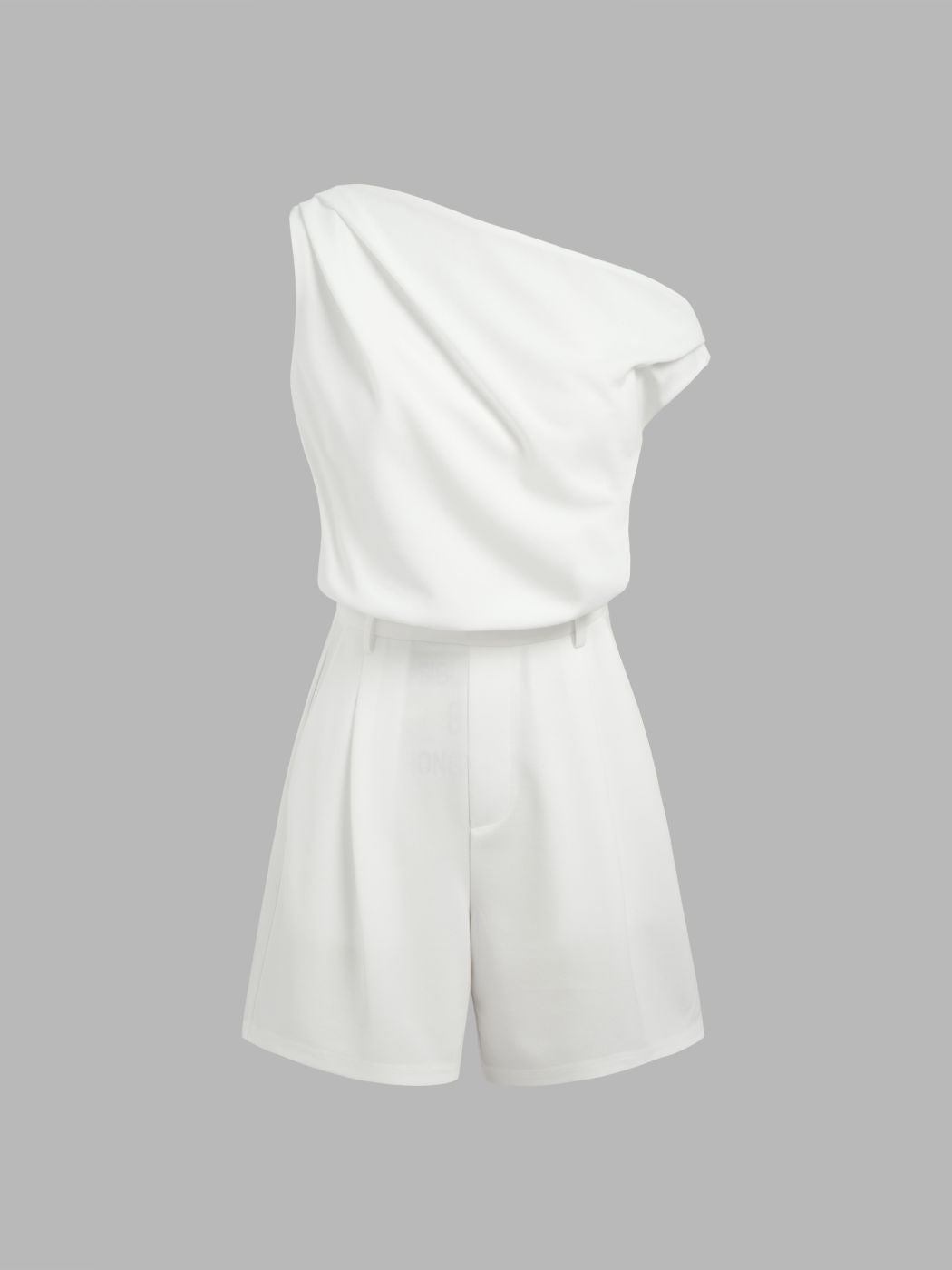 Asymmetrical Neck Solid Pleated Romper