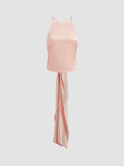Scoop Neckline Solid Criss Cross Knotted Cami Top