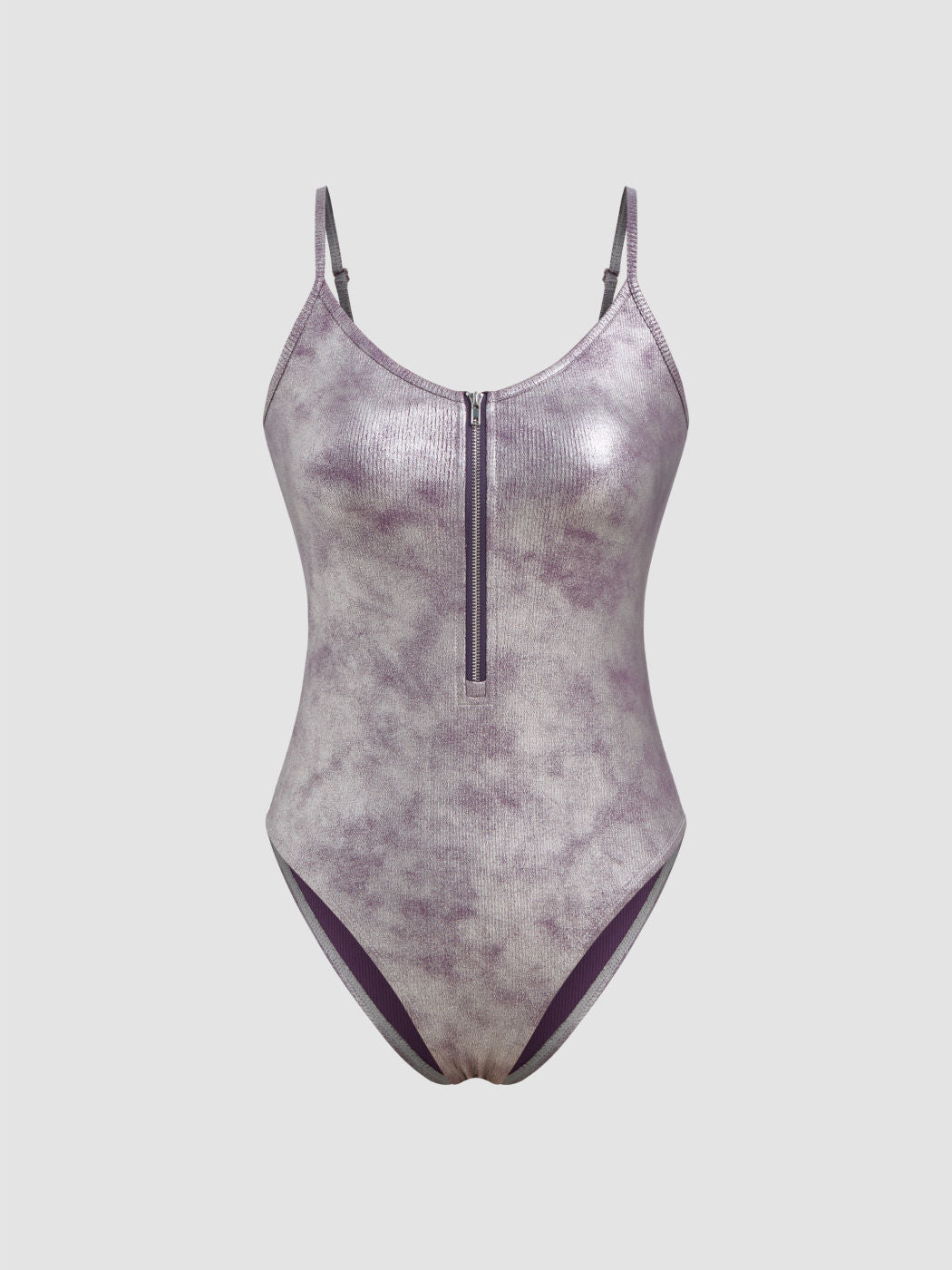 Metallic Scoop Neckline Solid Zipper Bodysuit
