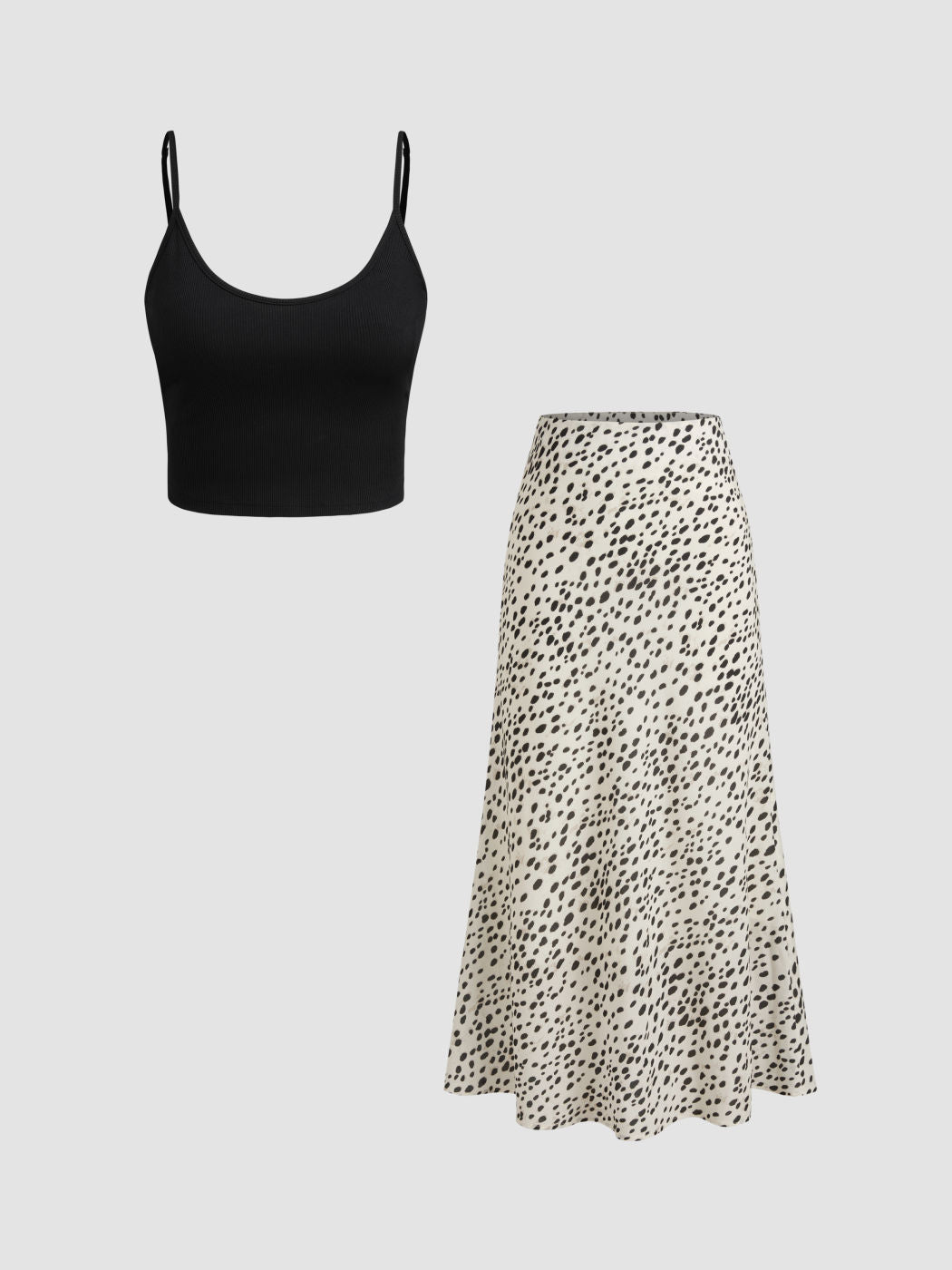 Scoop Neckline Crop Cami Top With High Rise Leopard Maxi Skirt