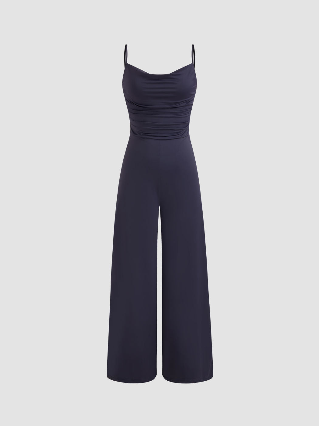 Square Neck Solid Ruched Lace Jumpsuit