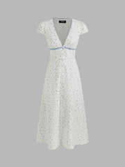 V-neck Floral Button Midi Dress