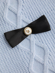 Knit Mid Rise Contrasting Binding Bowknot Mini Skirt