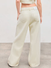 Cider Denim Mid Rise Solid Pocket Wide Leg Jeans